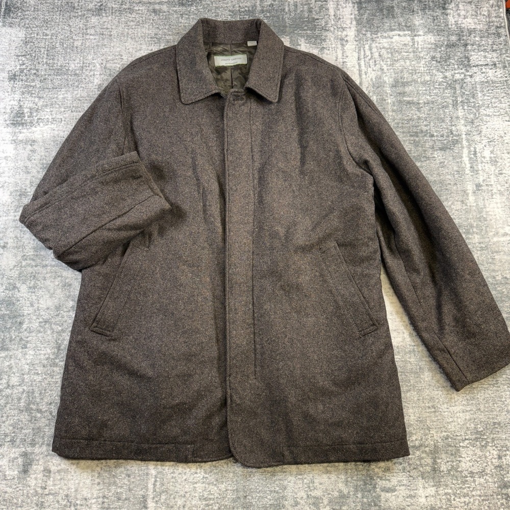 Joseph Abboud Overcoat Mens Large Brown Wool Car Coat Lined Insulated Business